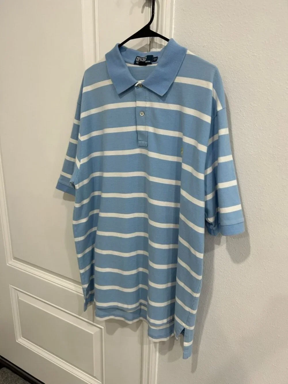 Polo Ralph Lauren 2XL Tall Mens Blue White Striped Short Sleeve Polo Shirt Retro